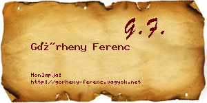 Görheny Ferenc névjegykártya